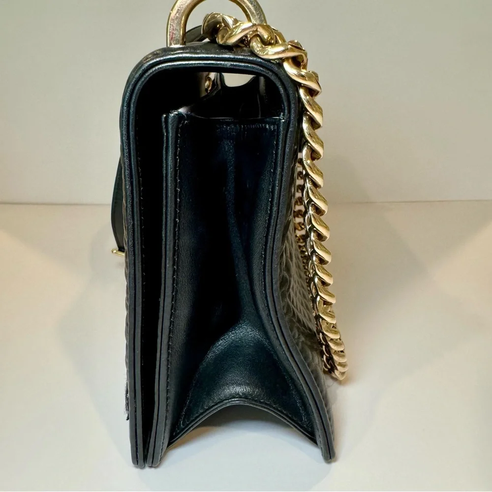 Christian Dior Diorama Medium Flap Bag W Black Embroidered Leather & Chain Strap
